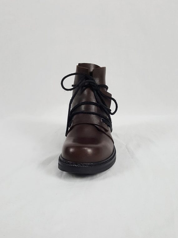 vaniitas vintage Dirk Bikkembergs brown boots with flap and laces through the soles 90s 1990S 154059(0)