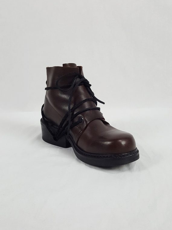 vaniitas vintage Dirk Bikkembergs brown boots with flap and laces through the soles 90s 1990S 154111