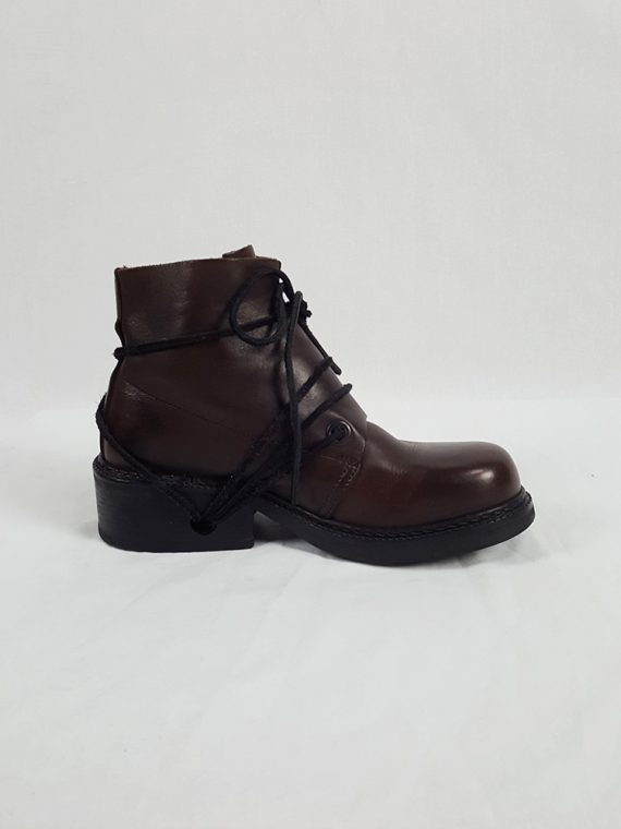vaniitas vintage Dirk Bikkembergs brown boots with flap and laces through the soles 90s 1990S 154121