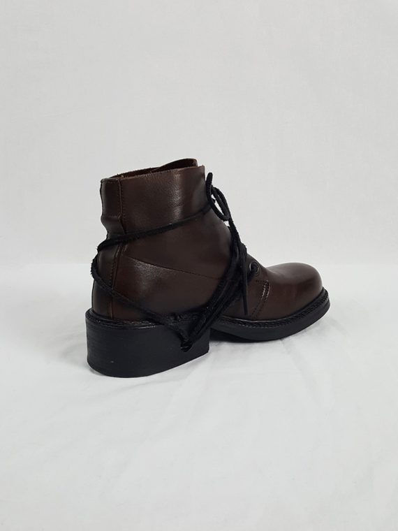 vaniitas vintage Dirk Bikkembergs brown boots with flap and laces through the soles 90s 1990S 154130