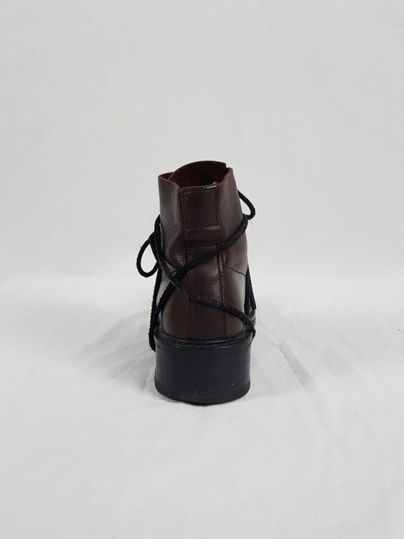 vaniitas vintage Dirk Bikkembergs brown boots with flap and laces through the soles 90s 1990S 154137