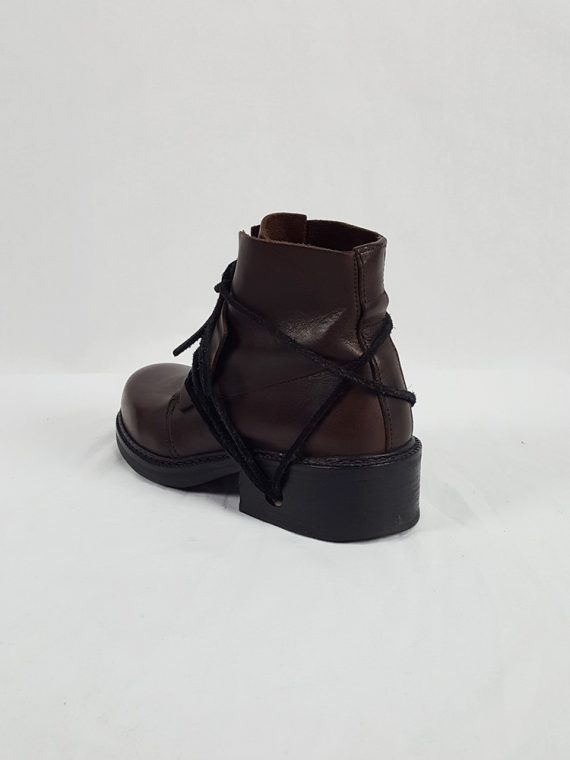 vaniitas vintage Dirk Bikkembergs brown boots with flap and laces through the soles 90s 1990S 154145(0)