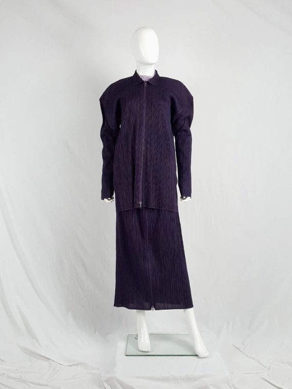 vaniitas vintage Issey Miyake Pleats Please purple pleated cardigan with square shoulders 130040