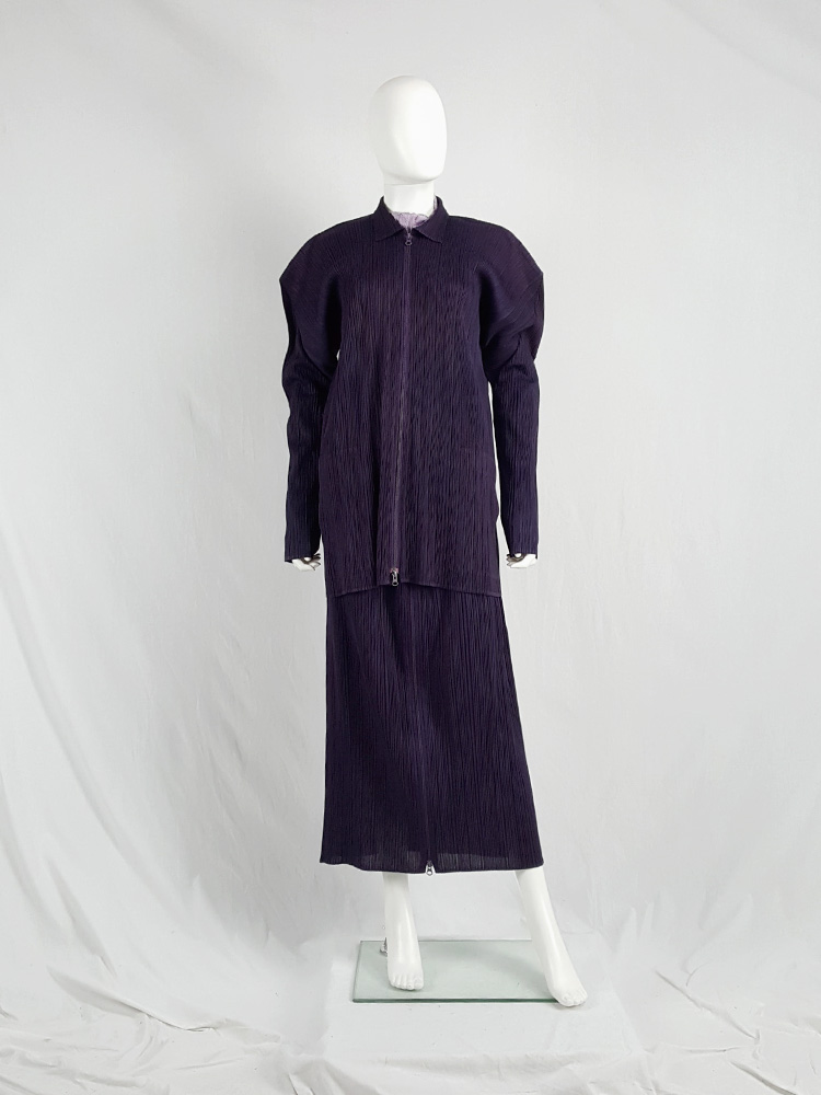 Issey Miyake Pleats Please purple pleated cardigan with square ...