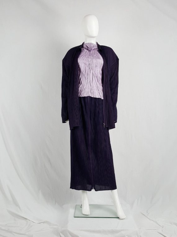 vaniitas vintage Issey Miyake Pleats Please purple pleated cardigan with square shoulders 130454