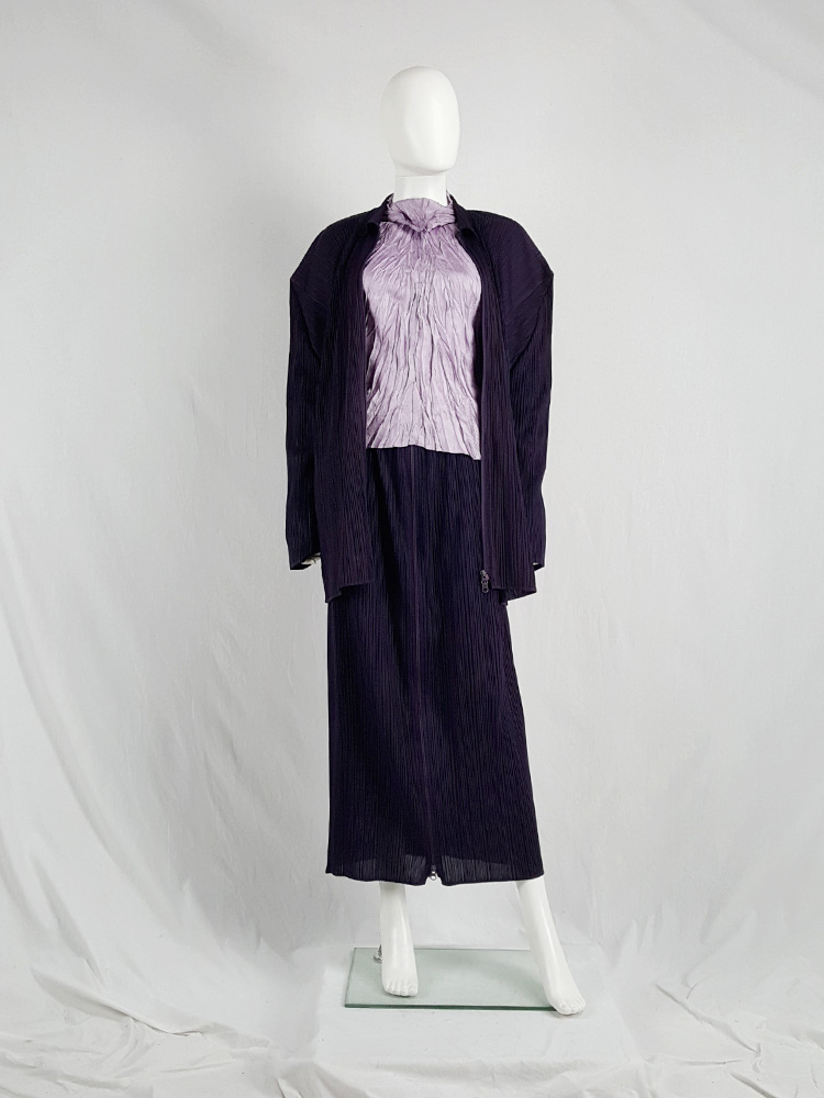 Issey Miyake Pleats Please purple pleated cardigan with square ...