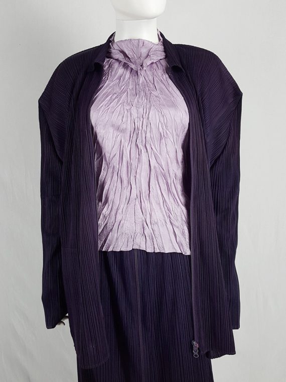 vaniitas vintage Issey Miyake Pleats Please purple pleated cardigan with square shoulders 130532