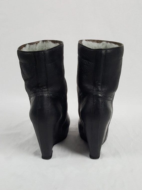 vaniitas vintage Rick Owens black ankle boots with tall wedge and sheep lining 213655