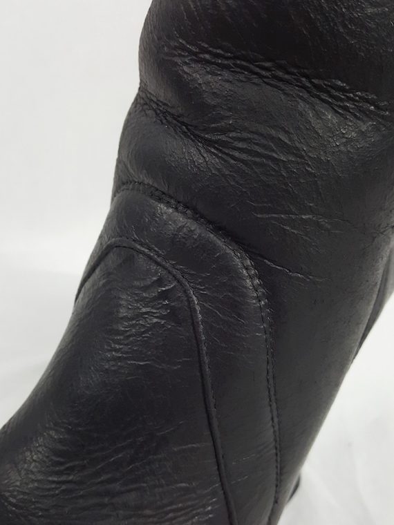 vaniitas vintage Rick Owens black ankle boots with tall wedge and sheep lining 213819