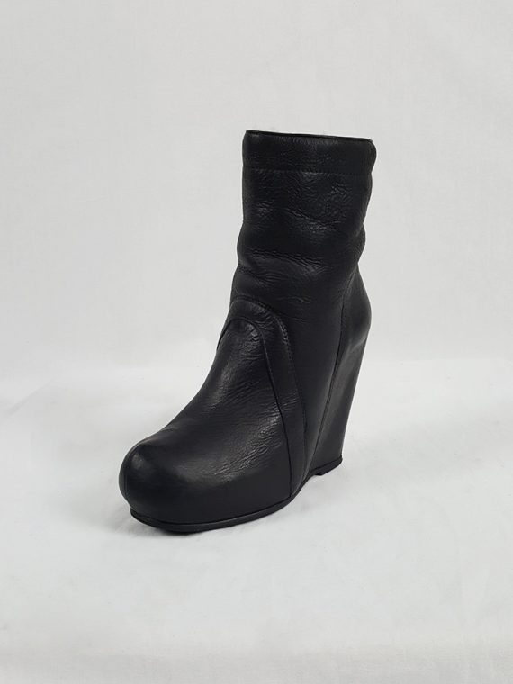 vaniitas vintage Rick Owens black ankle boots with tall wedge and sheep lining 213954