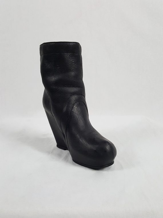 vaniitas vintage Rick Owens black ankle boots with tall wedge and sheep lining 214014