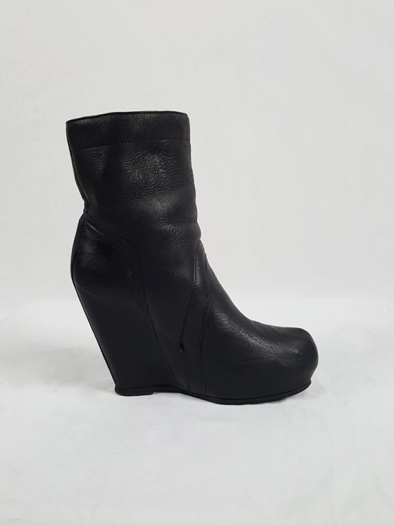 vaniitas vintage Rick Owens black ankle boots with tall wedge and sheep lining 214027