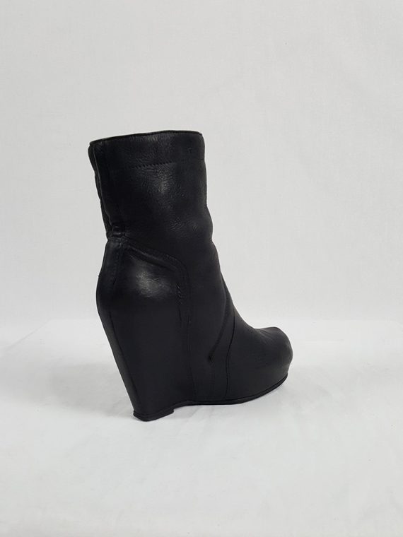 vaniitas vintage Rick Owens black ankle boots with tall wedge and sheep lining 214035(0)