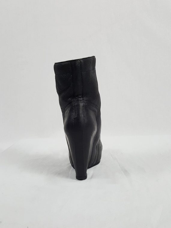 vaniitas vintage Rick Owens black ankle boots with tall wedge and sheep lining 214045