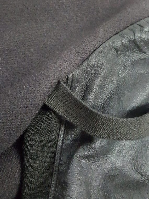 vaniitas vintage Rick Owens dark green shawl coat with belt strap and leather sleeves 173014