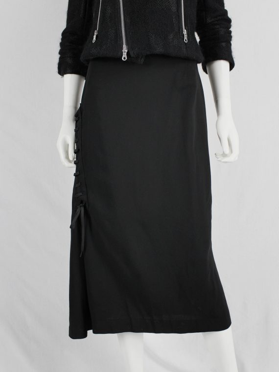 vaniitas vintage AF Vandevorst black skirt with corset-lacing on the side fall 2006 4495