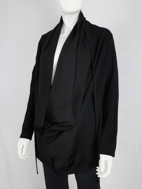 vaniitas vintage Ann Demeulemeester black draped button-up jumper with oversized cowl neck 2245