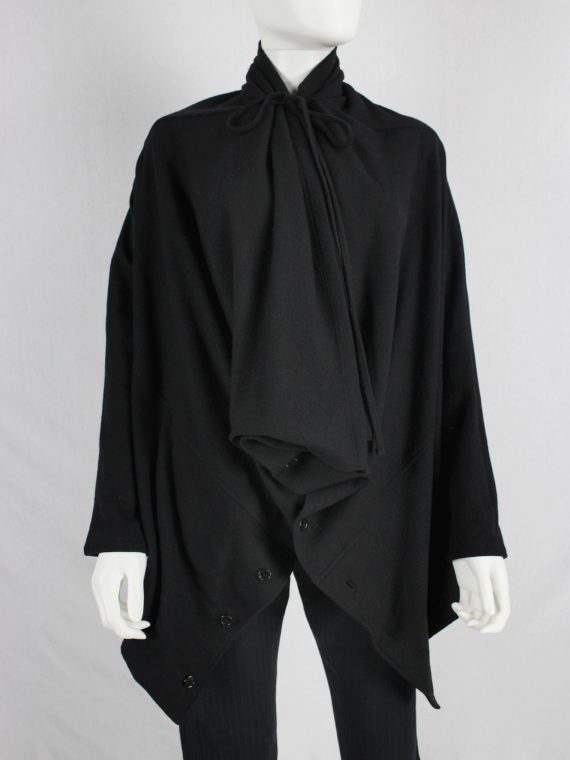 vaniitas vintage Ann Demeulemeester black draped button-up jumper with oversized cowl neck 2259