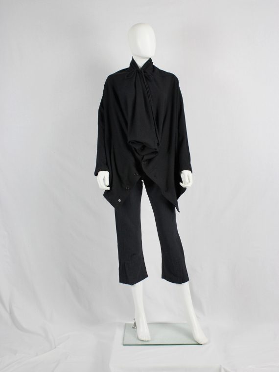 vaniitas vintage Ann Demeulemeester black draped button-up jumper with oversized cowl neck 2271