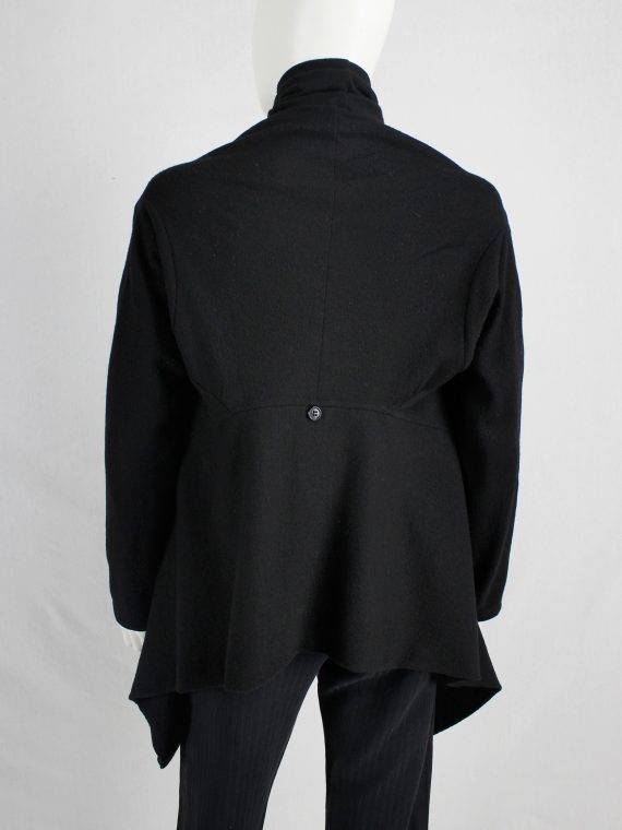 vaniitas vintage Ann Demeulemeester black draped button-up jumper with oversized cowl neck 2292