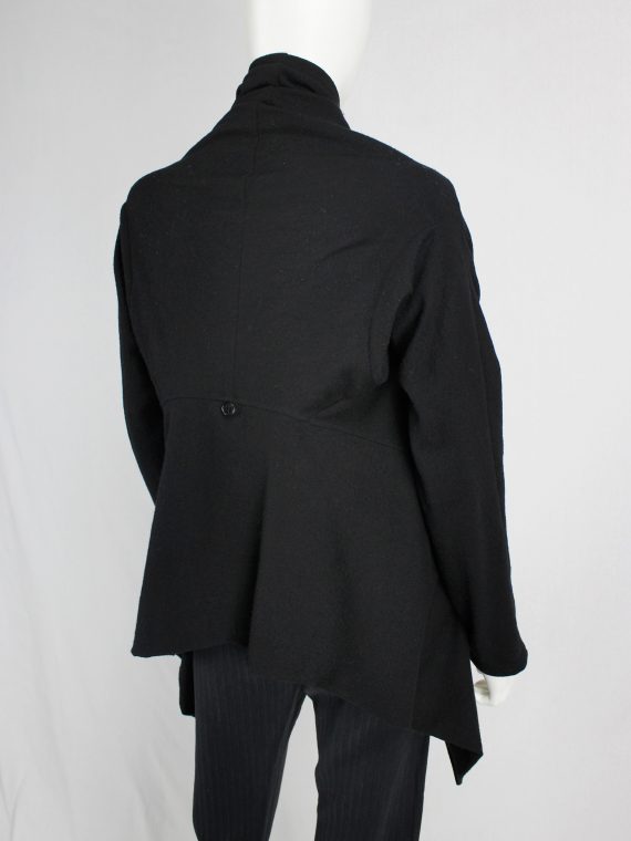 vaniitas vintage Ann Demeulemeester black draped button-up jumper with oversized cowl neck 2297
