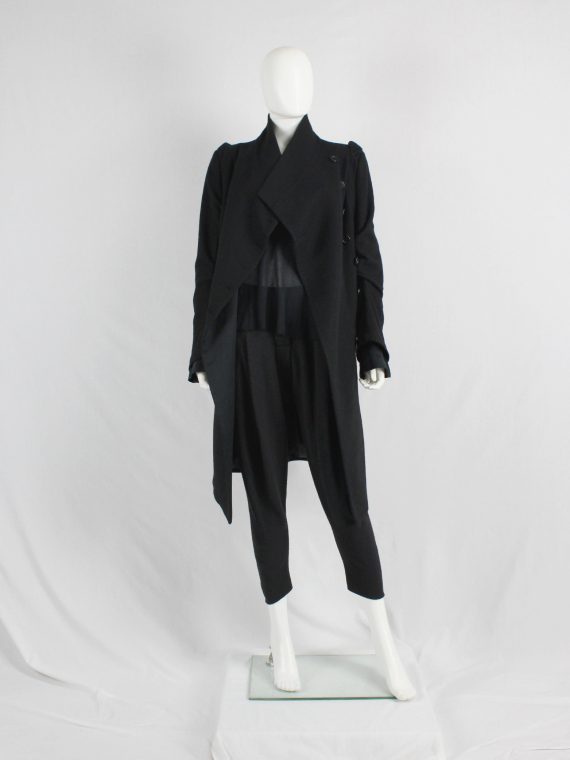 vaniitas vintage Ann Demeulemeester black long coat with asymmetric button closure 5100