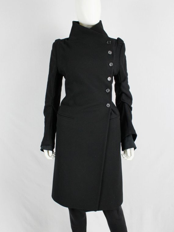 vaniitas vintage Ann Demeulemeester black long coat with asymmetric button closure 5137