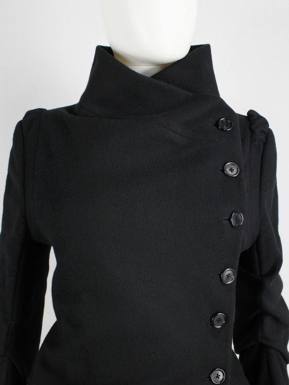 vaniitas vintage Ann Demeulemeester black long coat with asymmetric button closure 5146