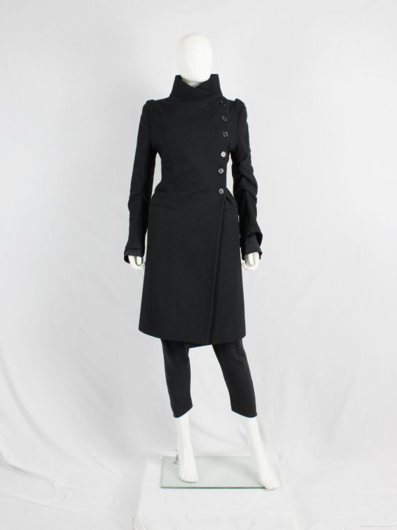 vaniitas vintage Ann Demeulemeester black long coat with asymmetric button closure 5168