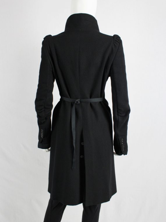 vaniitas vintage Ann Demeulemeester black long coat with asymmetric button closure 5196
