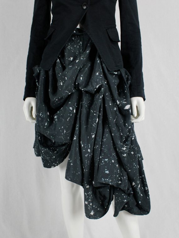 vaniitas vintage Ann Demeulemeester dark blue draped skirt with paint splatters runway fall 2005 39