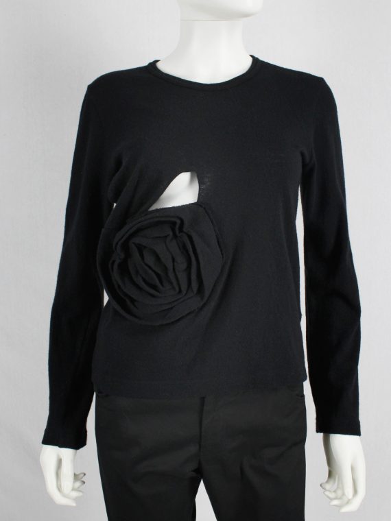 vaniitas vintage Comme des Garçons black jumper with oversized 3D rose fall 2013 3215