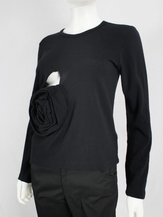 vaniitas vintage Comme des Garçons black jumper with oversized 3D rose fall 2013 3230