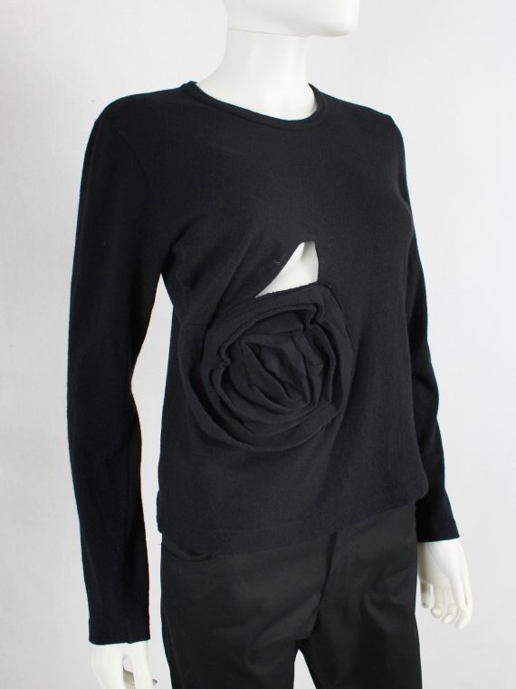 vaniitas vintage Comme des Garçons black jumper with oversized 3D rose fall 2013 3234