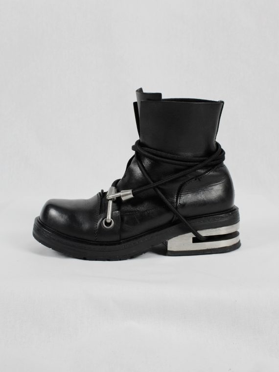 vaniitas vintage Dirk Bikkembergs black boots with blue elastic and metal slit heel fall 1996 1641