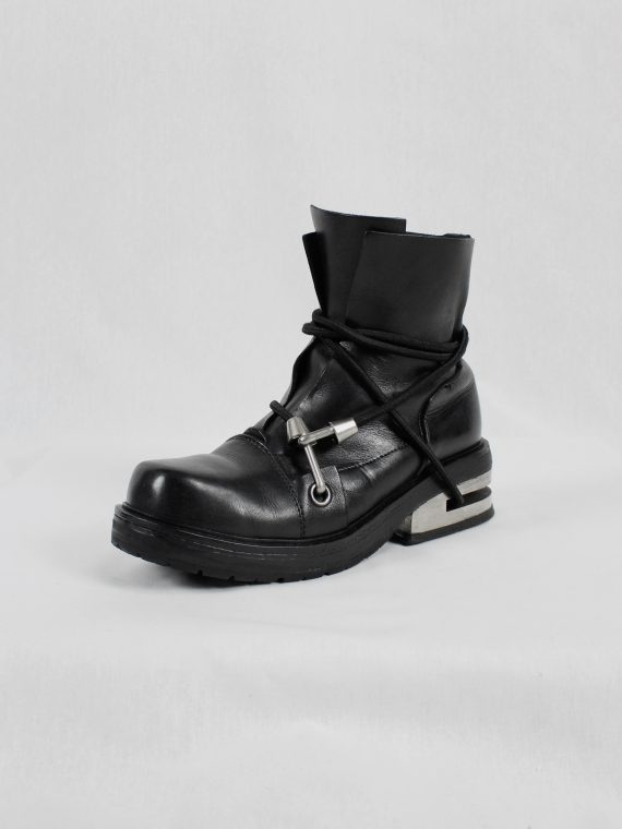 vaniitas vintage Dirk Bikkembergs black boots with blue elastic and metal slit heel fall 1996 1643