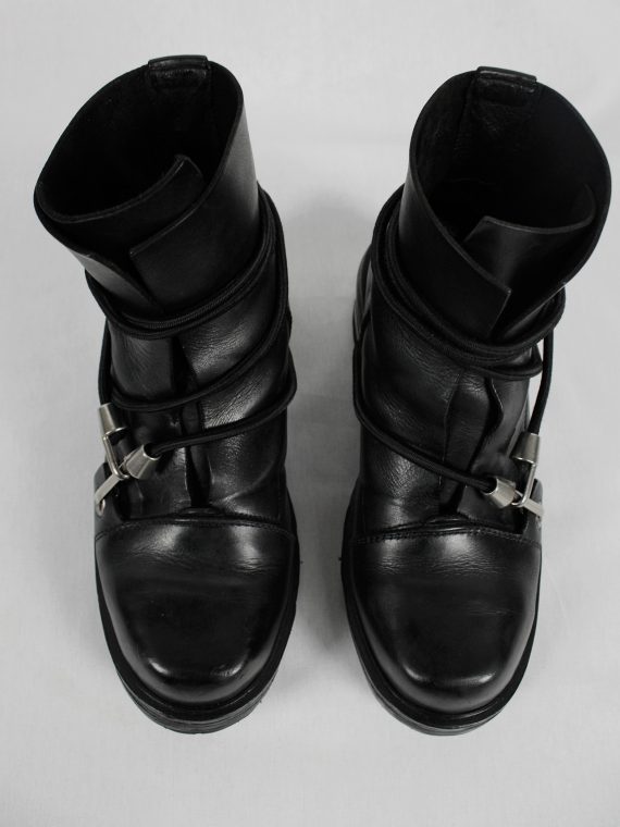 vaniitas vintage Dirk Bikkembergs black boots with blue elastic and metal slit heel fall 1996 1689