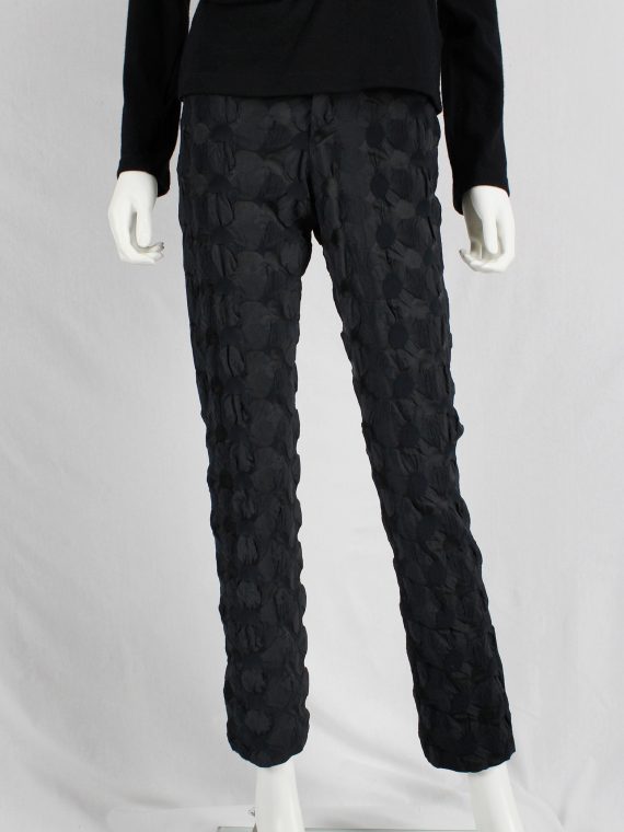 vaniitas vintage Issey Miyake black trousers with the fabric manipulated into different circles 3125
