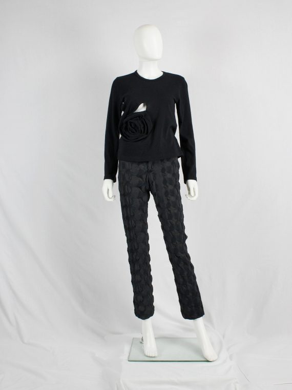 vaniitas vintage Issey Miyake black trousers with the fabric manipulated into different circles 3150