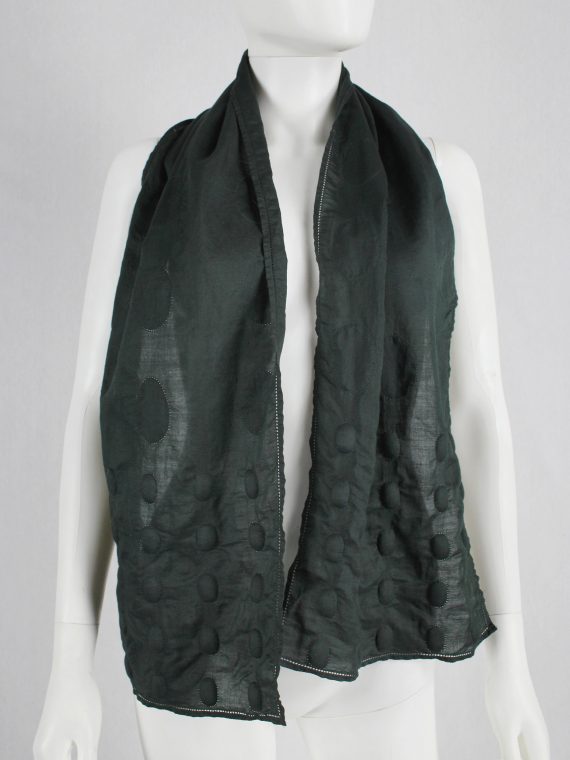 vaniitas vintage Issey Miyake dark green scarf with 3D padded circles 1439