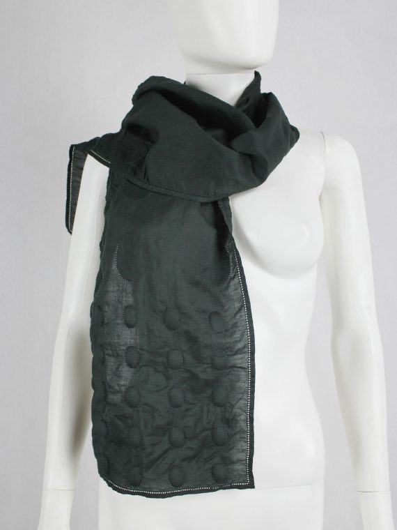 vaniitas vintage Issey Miyake dark green scarf with 3D padded circles 1445