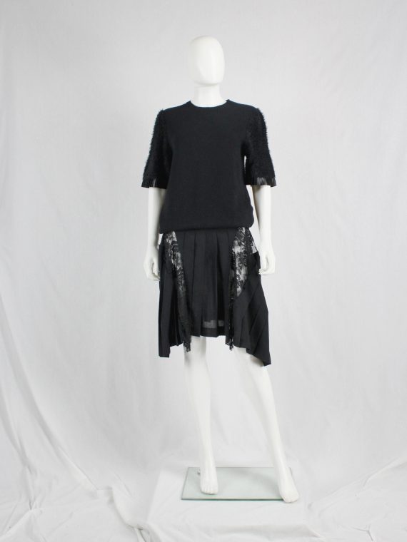vaniitas vintage Noir Kei Ninomiya black knit top with fluffy sleeves and pleated trim fall 2016 0870