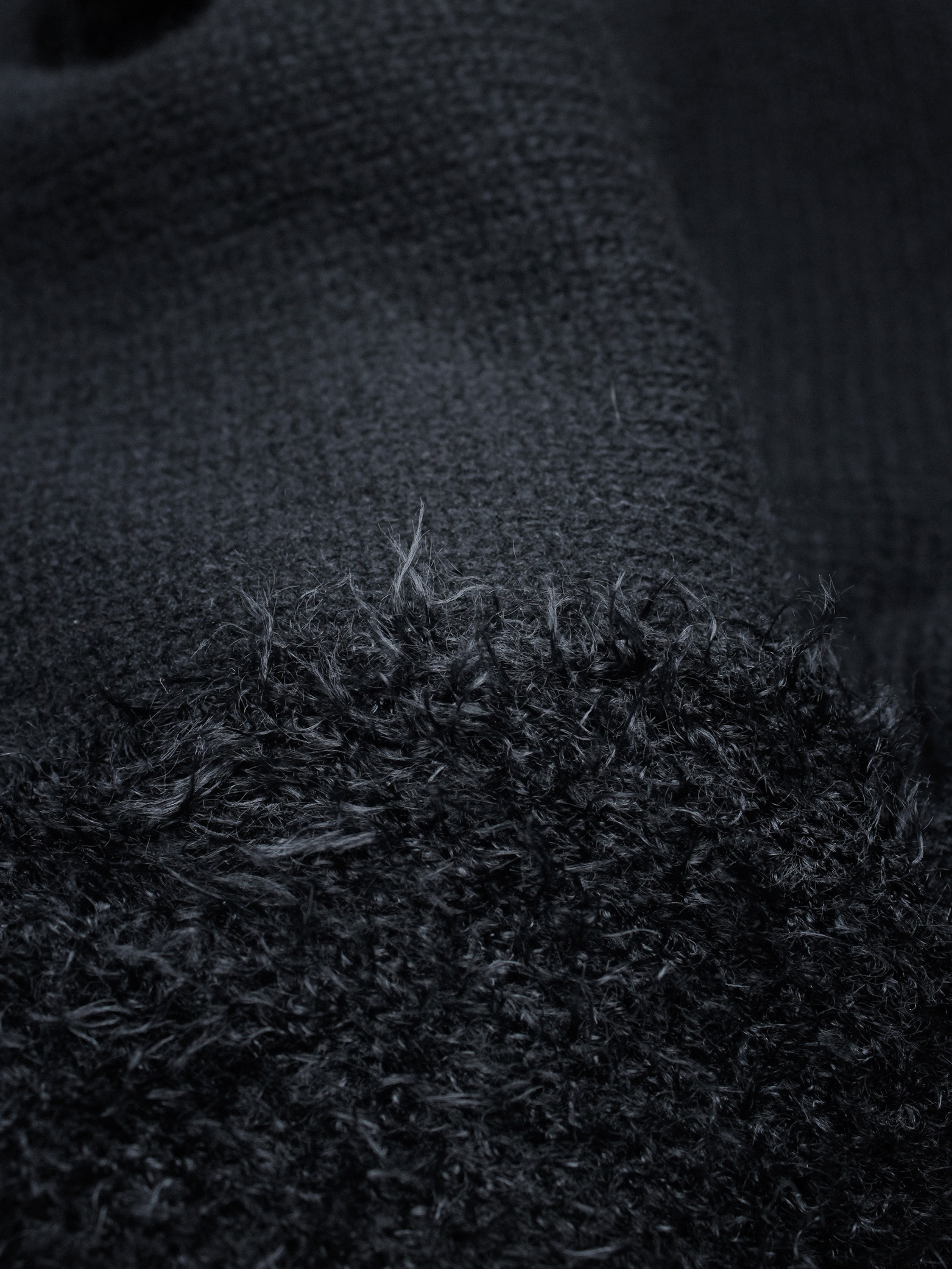 Noir Kei Ninomiya black knit top with fluffy sleeves and pleated trim ...