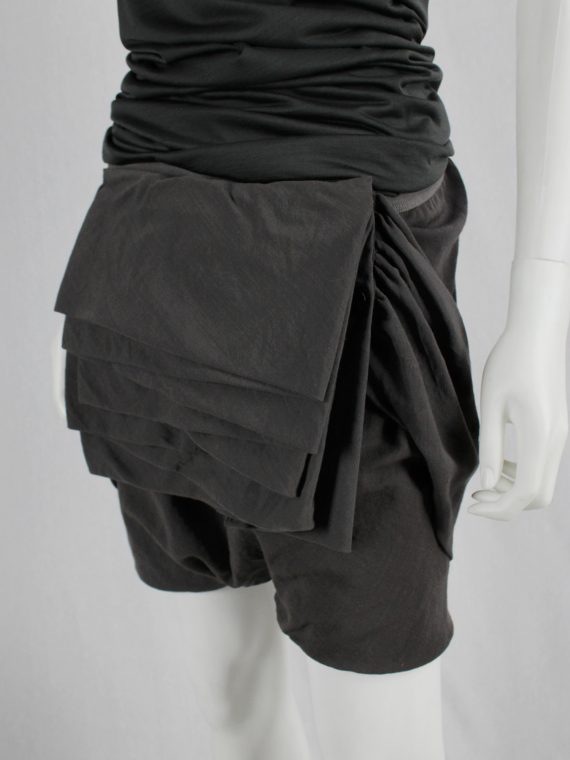 vaniitas vintage Rick Owens GLEAM brown shorts with front pleating and back drape runway fall 2010 1144