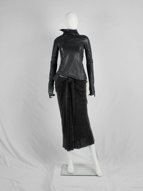 vaniitas vintage Rick Owens MOOG black draped velvet skirt with front tie fall 2005 3754