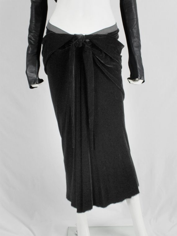 vaniitas vintage Rick Owens MOOG black draped velvet skirt with front tie fall 2005 381