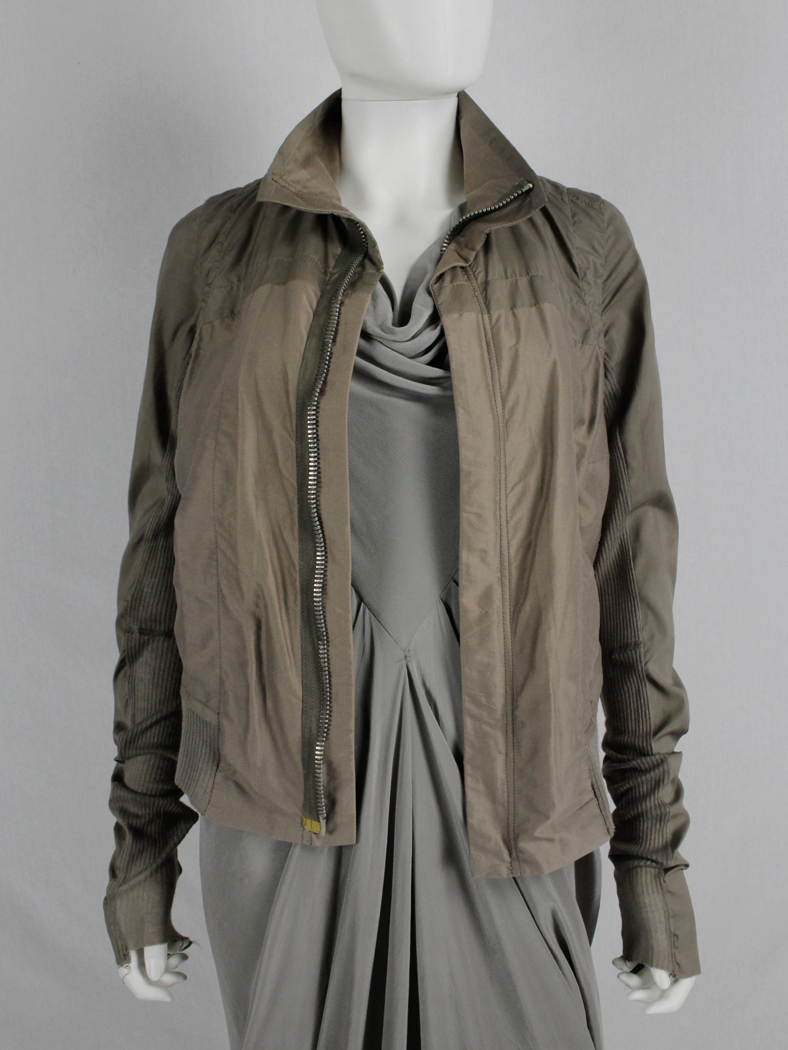 Rick Owens beige bomber jacket with pleated silk back panel - V A N II ...
