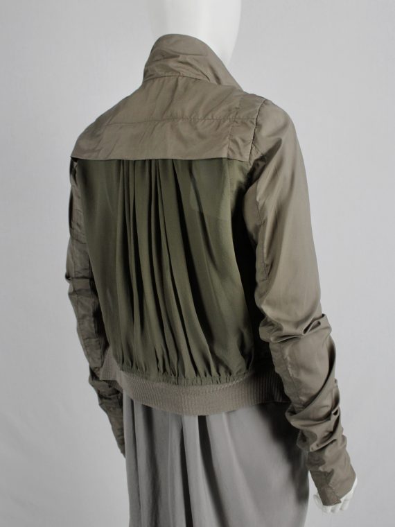 vaniitas vintage Rick Owens beige bomber jacket with moss green pleated back panel 4253
