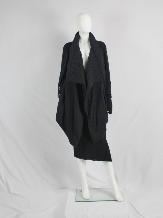 vaniitas vintage Rick Owens lilies black draped coat with tie front and triangular stitched panels 2891