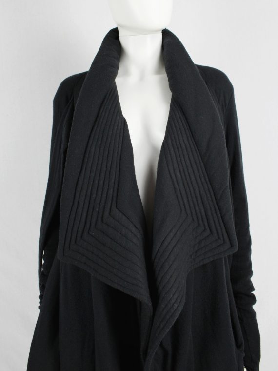 vaniitas vintage Rick Owens lilies black draped coat with tie front and triangular stitched panels 2907